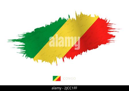 Painted brushstroke flag of Congo with waving effect. Vector flag. Stock Vector