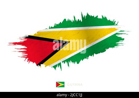 Painted brushstroke flag of Guyana with waving effect. Vector flag. Stock Vector