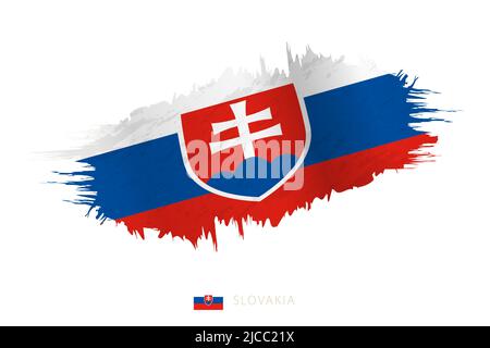 Painted brushstroke flag of Slovakia with waving effect. Vector flag. Stock Vector