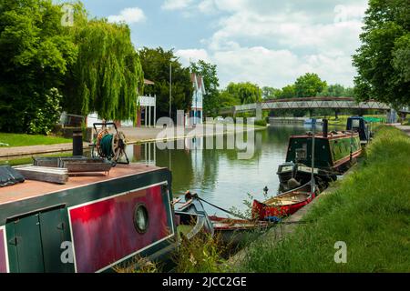 Houseboats on river Cam in Cambridge, England. Stock Photo