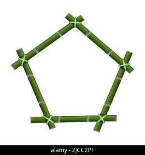 Empty frame with green bamboo stalks isolated on white background, vector illustration. Stock Vector