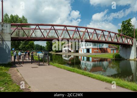 Footbridge over river Cam in Cambridge, England. Stock Photo