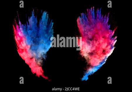 Vivid multi-coloured forms of powder paint explode in front of a black background to give off fantastic multi coloured explosions. Stock Photo