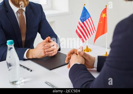 Representatives of China and United States are discussing trade and international relations. Stock Photo