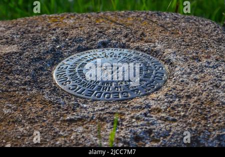 AREGON, USA - MAY 02, 2018: - Geodetic survey  triangulation among green hills, Aregon, USA Stock Photo