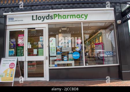 TIVERTON, UK - JUNE 30, 2021 Branch of Lloyds Pharmacy on Market Walk Stock Photo