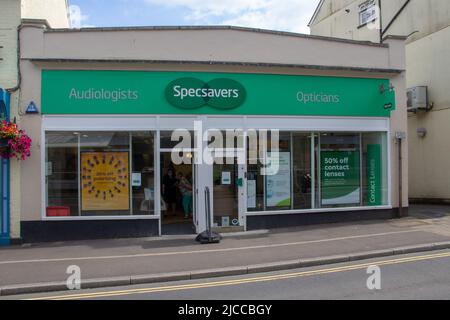 TIVERTON, UK - JUNE 30, 2021 branch of Specsavers opticians and audiologists on Gold Street Stock Photo