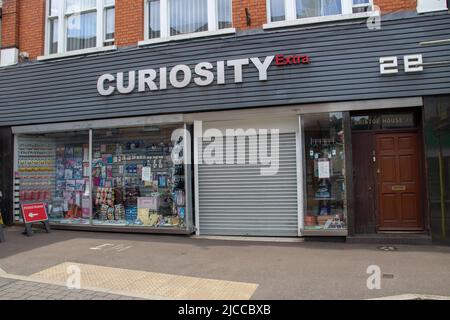 TIVERTON, UK - JUNE 30, 2021 Curiosity shop on Gold Street Stock Photo
