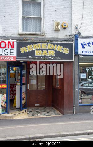 TIVERTON, UK - JUNE 30, 2021 the famous Remedies Bar on Gold Street Stock Photo
