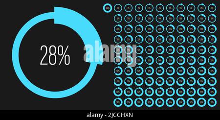 Set of circle percentage diagrams meters from 0 to 100 ready-to-use for web design, user interface UI or infographic - indicator with blue Stock Vector