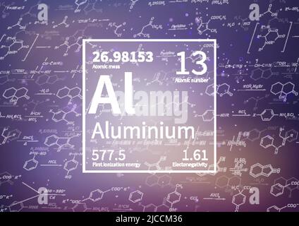 Aluminium chemical element with first ionization energy, atomic mass and electronegativity values on scientific background Stock Vector