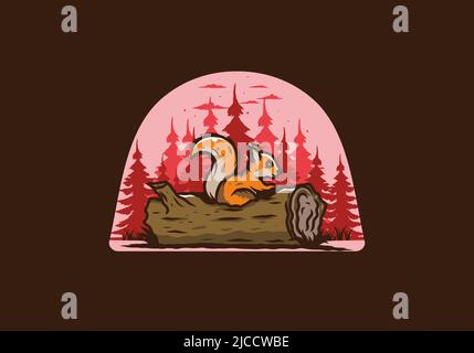 Lonely squirrel hiding in a dead tree trunk illustration design Stock Vector