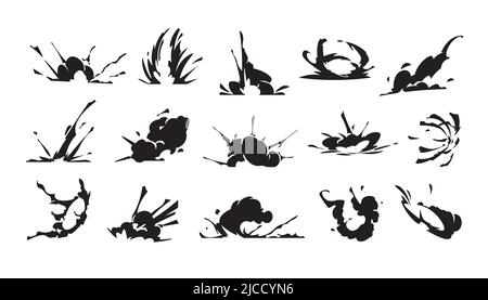 Cartoon speed effect. Comic explosion and fast move trace, smash punch and hit air dust game animation asset. Vector jump run flight energy motion and Stock Vector