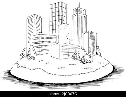 Island city graphic black white isolated landscape sketch illustration vector Stock Vector