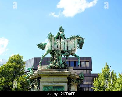 The neo-baroque equestrian statue of Kaiser Wilhelm I. in Düsseldorf/Germany, unveiled on 18 October 1896. Sculptor: Karl Janssen. Stock Photo