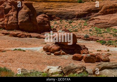 Layered geological formations of red rocks in Canyonlands National Park is in Utah near Moab. USA Stock Photo