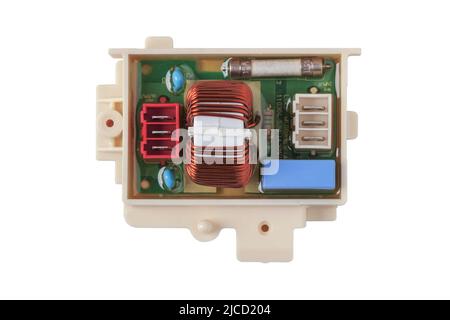 Surge protector for washing machine isolated on white background. View from above Stock Photo
