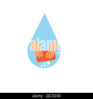 Hands with soap in a drop of water, hand washing concept Stock Vector