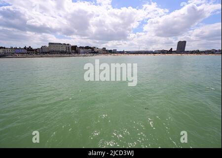 Looking at Margate beach from Margate Harbour arm in June 2022. Stock Photo
