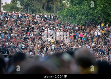 The people of Vasco Rossi fans during the Vasco Live Tour 2022 at Circus Maximus in Rome on June 12, 2022 in Rome, Italy. Stock Photo