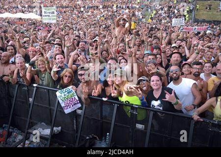 The people of Vasco Rossi fans during the Vasco Live Tour 2022 at Circus Maximus in Rome on June 12, 2022 in Rome, Italy. Stock Photo