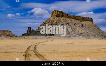 Factory Butte is a summit in Wayne County, Utah, in the United States Stock Photo