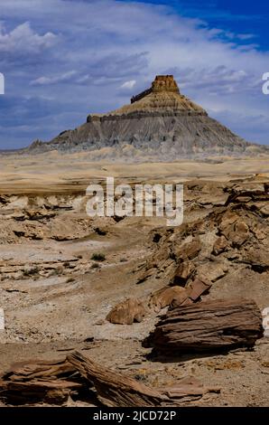 Factory Butte is a summit in Wayne County, Utah, in the United States Stock Photo