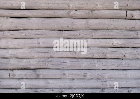 White painted wooden logs wall background Stock Photo