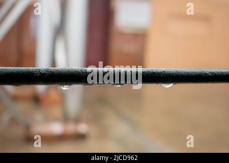 Rain drops on window train. Rain during train journey. Stock Photo