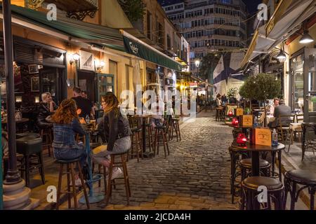 Bars and restaurants in the popular Ladadika district of Thessaloniki Macedonia, Northern Greece Stock Photo