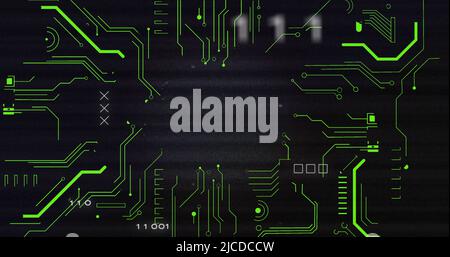 Image of interference over cross, data processing and computer circuit board Stock Photo