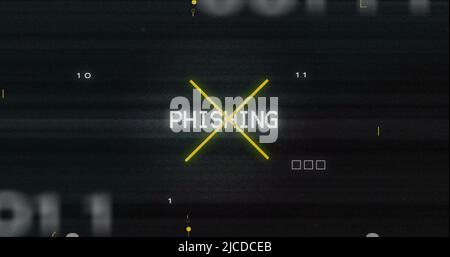 Image of interference over phishing text, data processing and computer circuit board Stock Photo