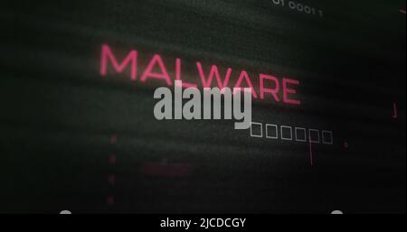 Image of interference over malware text, data processing and computer circuit board Stock Photo