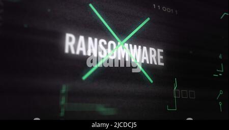 Image of interference over ransomware text, data processing and computer circuit board Stock Photo