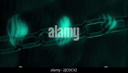 Image of data processing and chain over black background Stock Photo