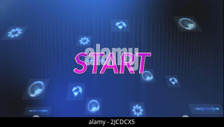 Image of start text and data processing on blue background Stock Photo