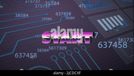 Image of start text and data processing on gray background Stock Photo