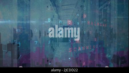Image of cyber attack warning data processing over computer servers Stock Photo