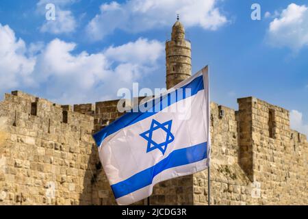 Jerusalem, Israel, landmark citadel Migdal David Tower of David in Old City near Jaffa Gate. Stock Photo