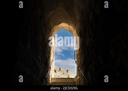 Jerusalem, Israel, scenic ramparts walk over walls of Old City with panoramic skyline views. Stock Photo