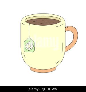 A cup of chamomile tea in cartoon style. Healthy herbal tea. Vector Illustration isolated on white background. Mug of hot drink Stock Vector