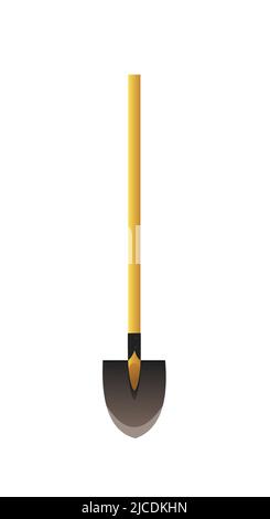 Shovel with wooden handle. Agricultural rural garden tool. Isolated on white background. Vector Stock Vector