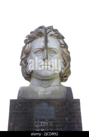 Bust of Sir Joseph Paxton MP 1803-1865, creator of The Crystal Palace (1854-1936), near the original site in Crystal Palace Park, in south London, UK Stock Photo