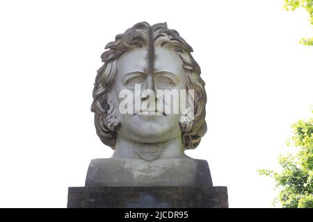 Bust of Sir Joseph Paxton MP 1803-1865, creator of The Crystal Palace (1854-1936), near the original site in Crystal Palace Park, in south London, UK Stock Photo