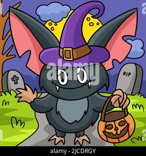 Vampire Owl Halloween Colored Cartoon Illustration Stock Vector