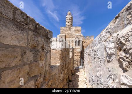 Jerusalem, Israel, landmark citadel Migdal David Tower of David in Old City near Jaffa Gate. Stock Photo