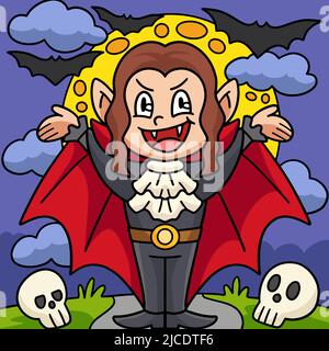 Vampire Girl Halloween Colored Cartoon Stock Vector