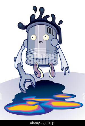 Cartoon barrel of oil. Cartoon illustration of metal barrel with oil Stock Vector