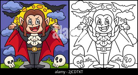 Vampire Girl Halloween Colored Illustration Stock Vector