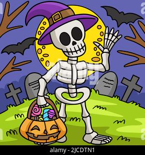 Skeleton Halloween Colored Cartoon Illustration Stock Vector